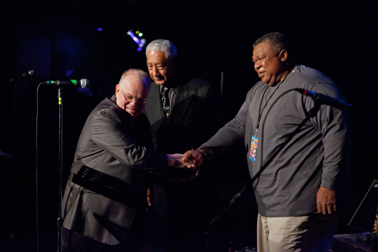 The late Freddy Scott was inducted by RIMHOF Vice Chair Rick Bellaire; his award was accepted by Max Whiting, Vice President, and Cleveland Kurtz, President, of The Rhode Island Rhythm & Blues Preservation Society