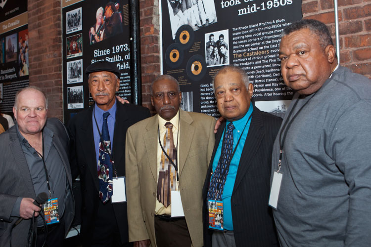 The unveiling ceremonies begin with R&B legends The Castaleers: RIMHOF Vice Chair Rick Bellaire; Max Whiting, Vice President Rhode Island Rhythm & Blues Preservation Society; Dell Padgett & George Smith of The Castaleers; and RIRBPS President Cleveland Kurtz